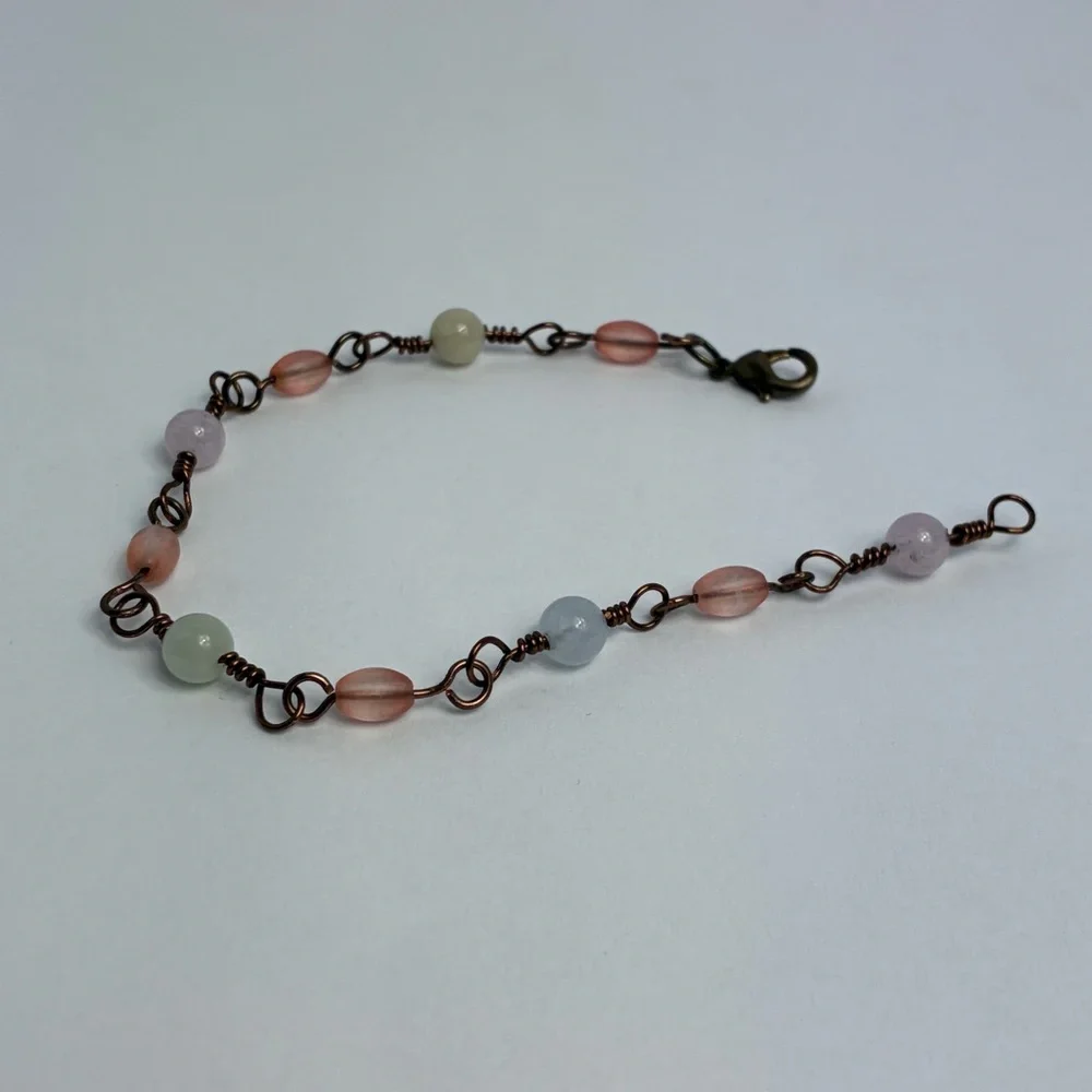 Handmade Morganite Bead Bracelet Pastel Multicolor Glass Semi Precious Stones